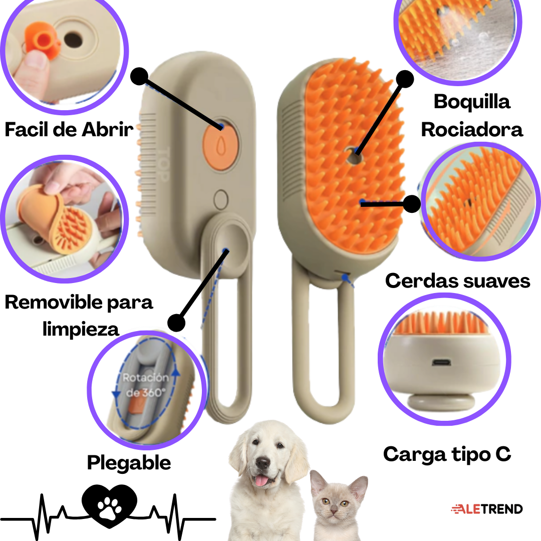 Cepillo a Vapor para Mascotas – Pelaje Suave y Limpio en Minutos